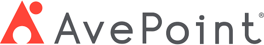 Logo AvePoint avec symbole rouge triangulaire et texte gris foncé.