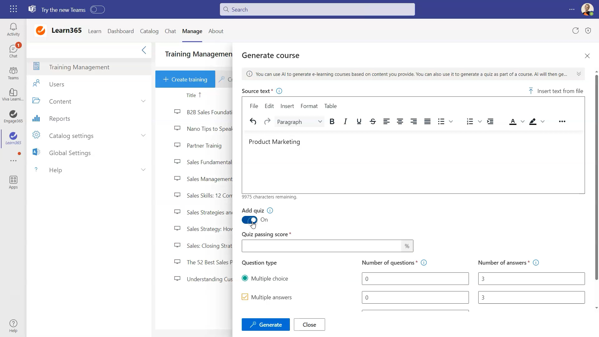 Generate course with AI