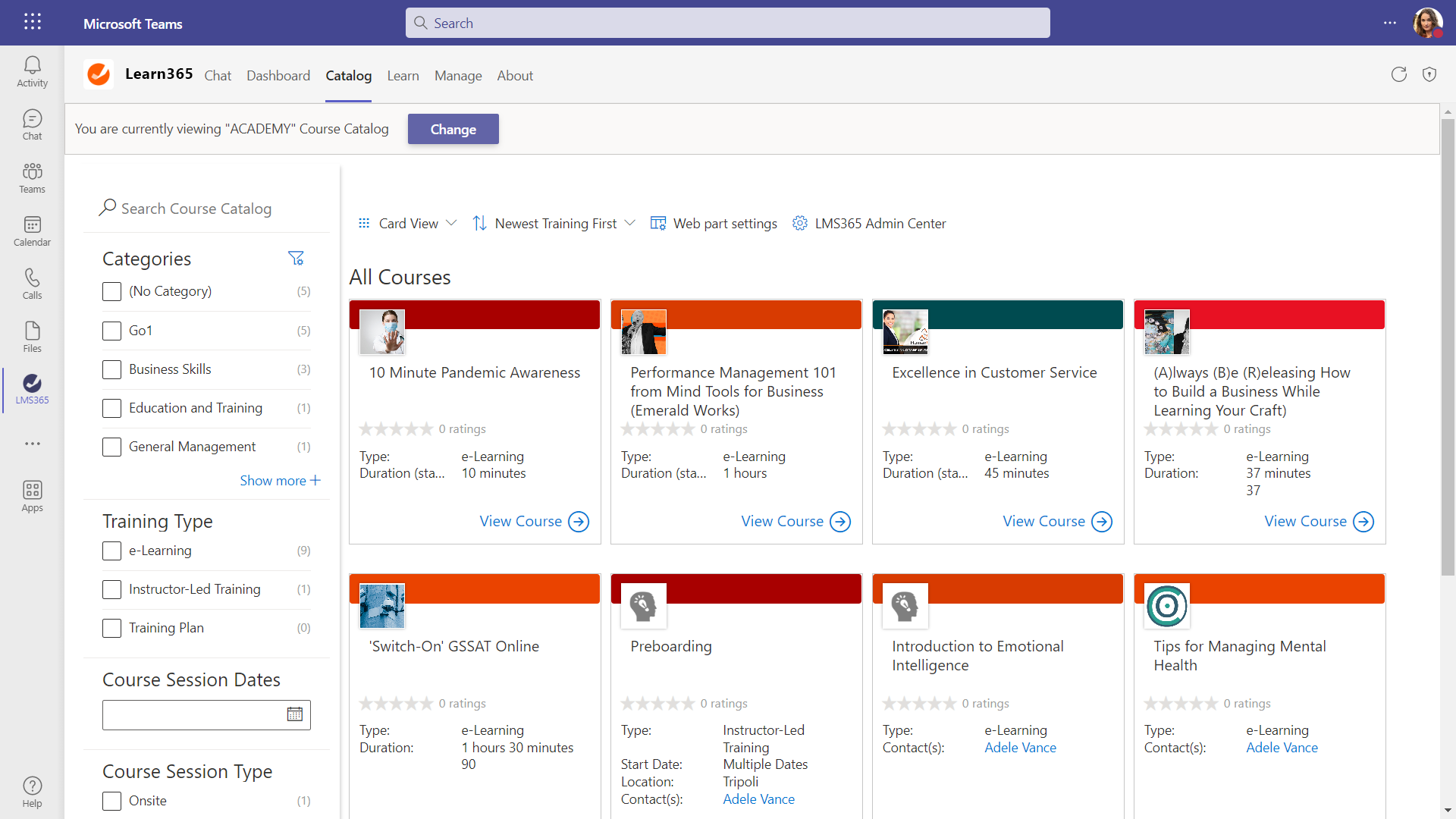 Une image Teams Course Catalog