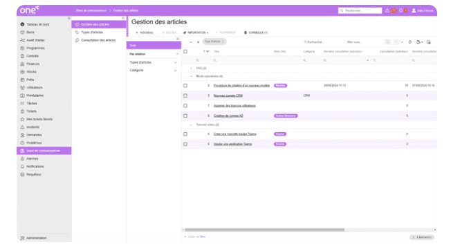 Une image illustrant base de connaissances de One By Clarilog